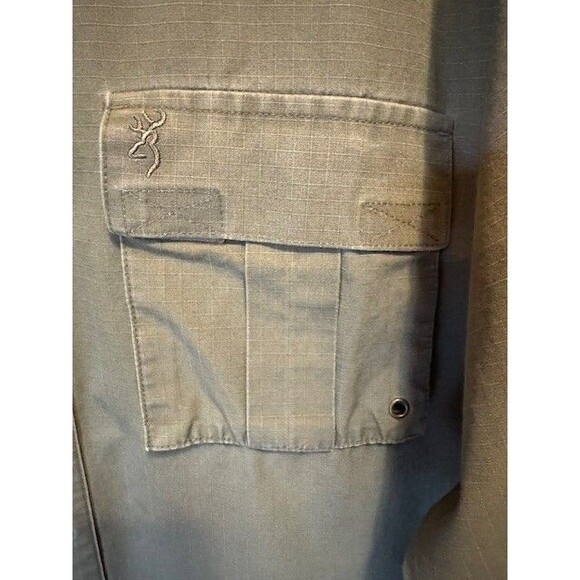 Browning Mens LRG Heavy Cotton Long Sleeve Button Front Hunting Shirt Green EUC - Picture 2 of 14